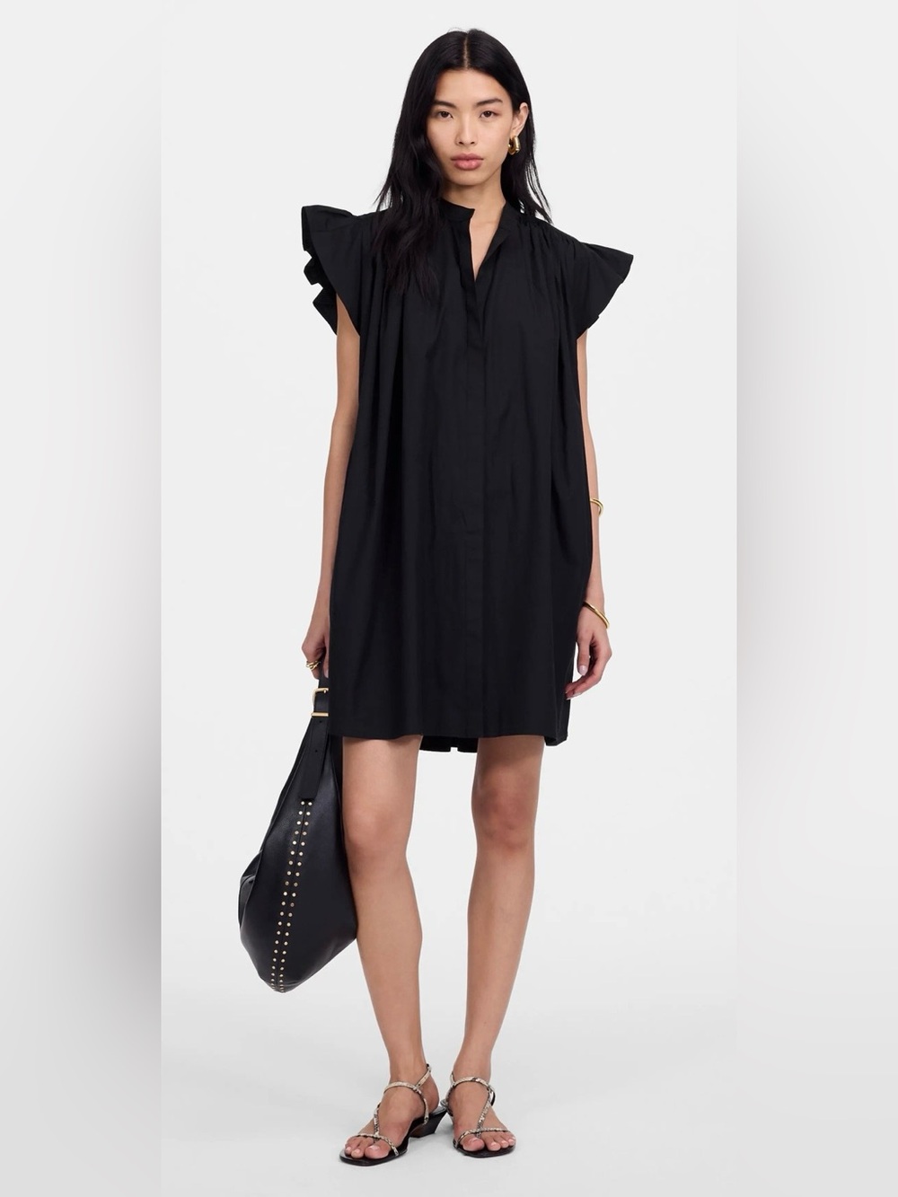 Madewell Black Mini Flutter-Sleeve Shift Dress